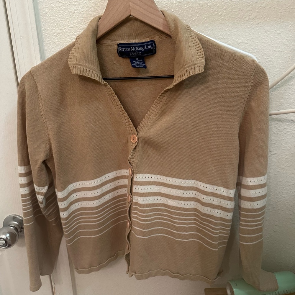 Vintage Y2K Tan and White Striped Cardigan Norton MacNaughton
